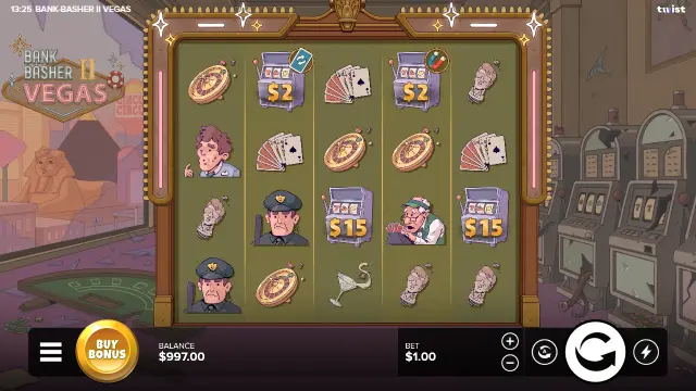 Bank Basher 2 Vegas prize symbols with cash values and the Buy Bonus button