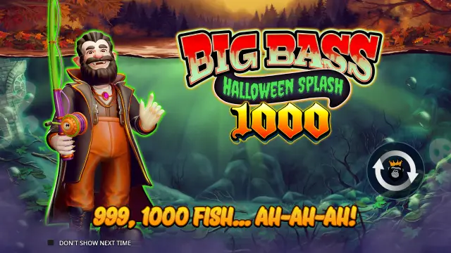 Big Bass Halloween Splash 1000 intro screen with the vampire fisherman holding his rod