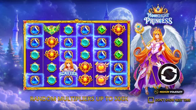 Moonlight Princess intro screen: random multipliers up to 500x