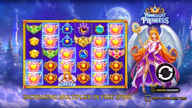 Moonlight Princess intro screen: increasing multiplier in free spins