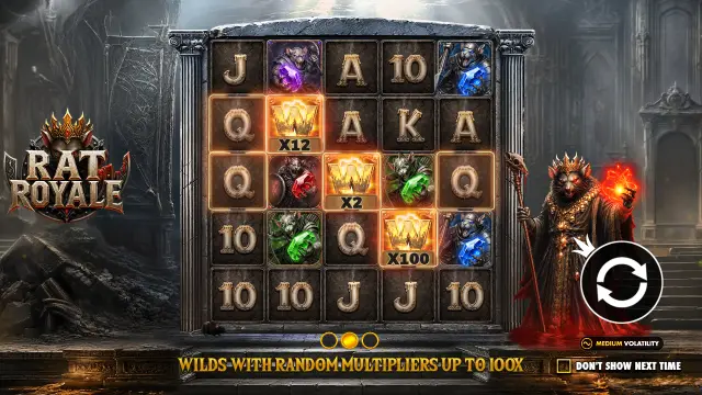 Rat Royale intro screen showing wilds with random multipliers up to 100x