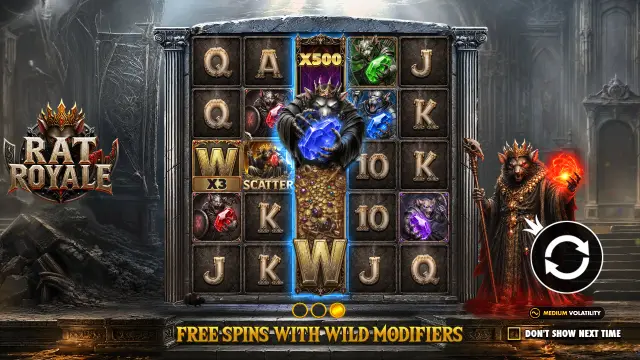 Rat Royale intro screen showing free spins with wild modifiers